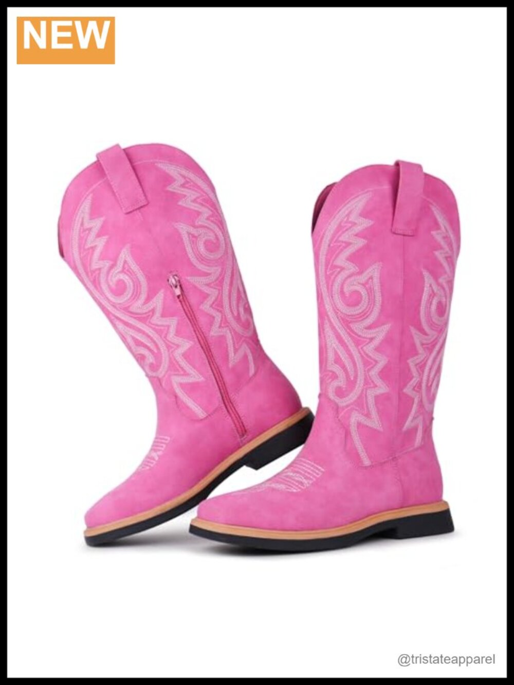 Women's Western Embroidered Square Toe Mid Calf Boots with Side Zipper Low Heel